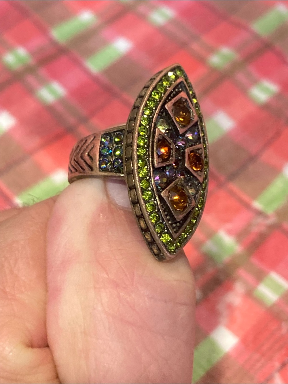 Heidi Daus Marquise Ring with Green and Amber Stones - Picture 3 of 9